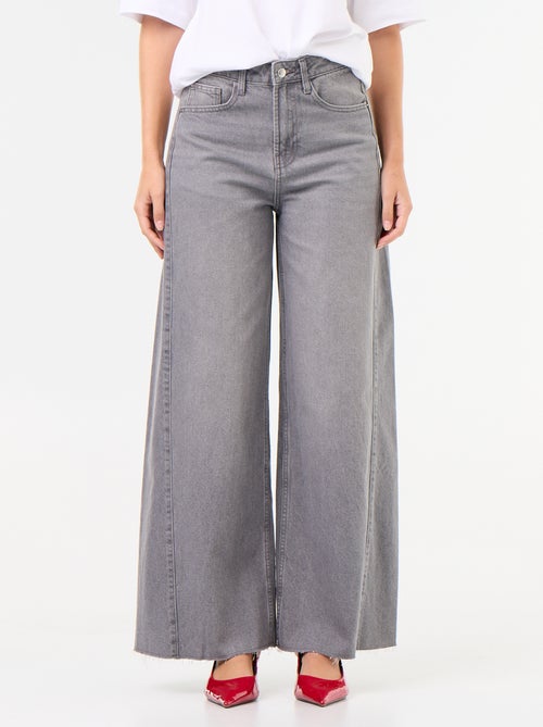 Wide leg jeans met onafgewerkte zoom - Kiabi
