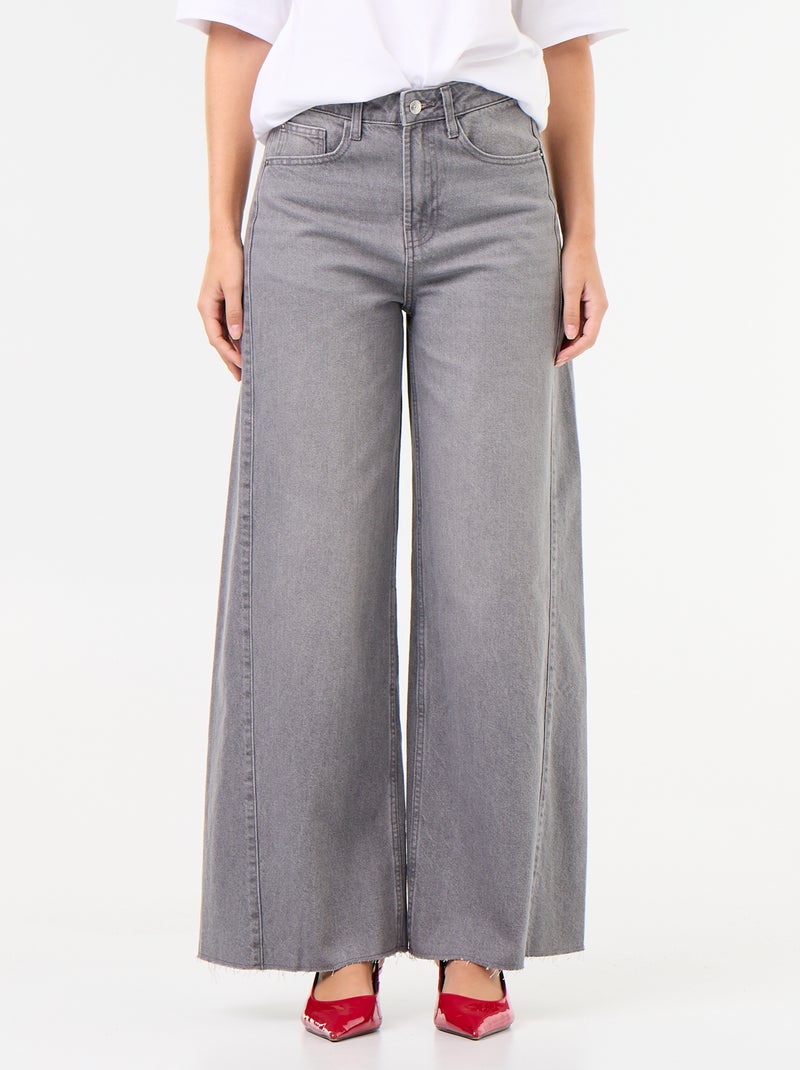Wide leg jeans met onafgewerkte zoom Grijs - Kiabi