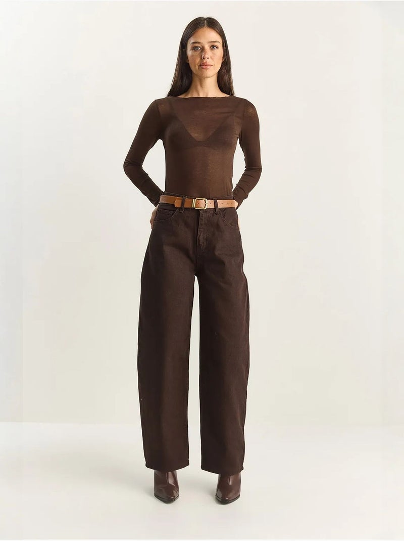 Wide-leg jeans met riem lucci Chocoladebruin - Kiabi