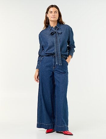 Wide leg-jeans met uitgesneden zakken