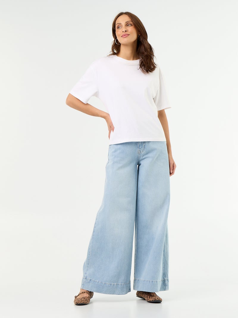 Wide leg-jeans met uitgesneden zakken Blauw - Kiabi