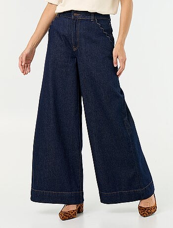 Wide leg-jeans met uitgesneden zakken