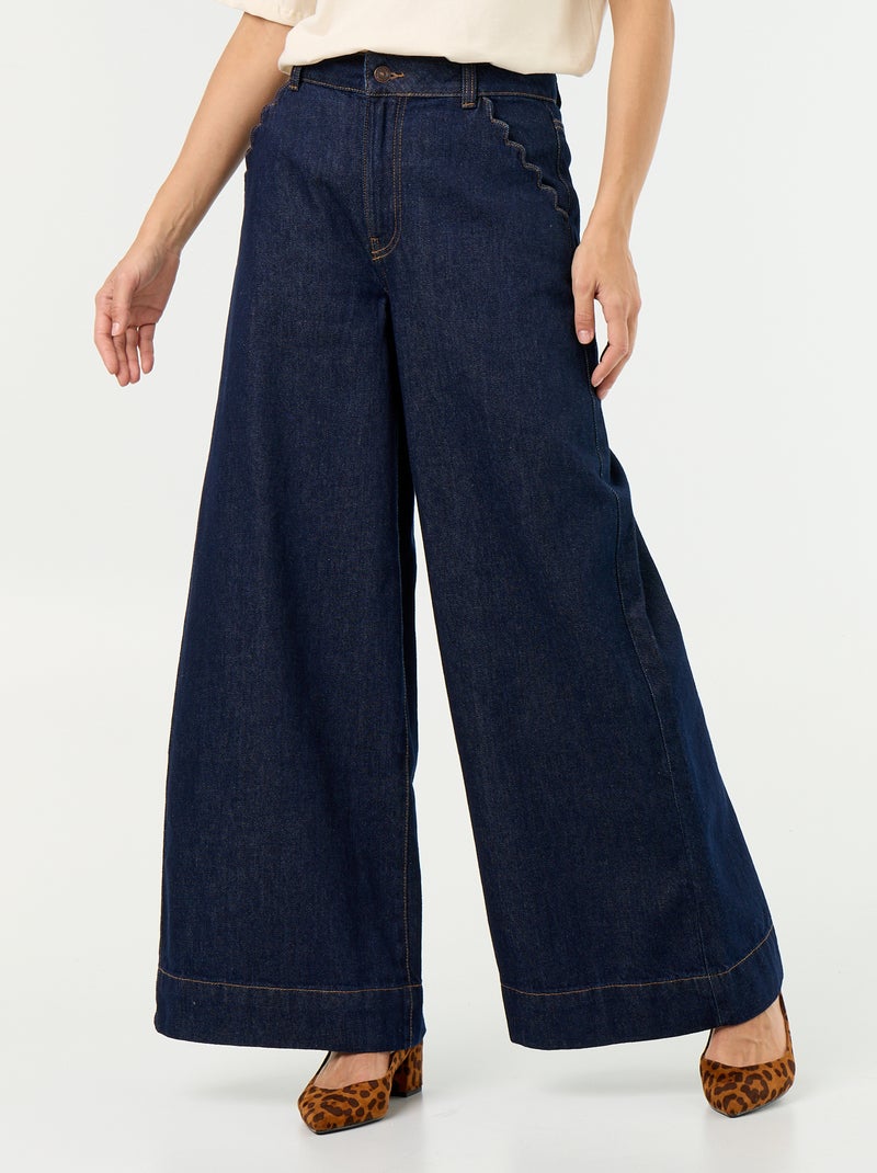 Wide leg-jeans met uitgesneden zakken Blauw - Kiabi