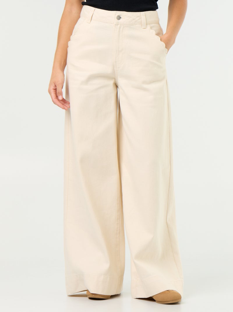Wide leg-jeans met uitgesneden zakken Wit - Kiabi