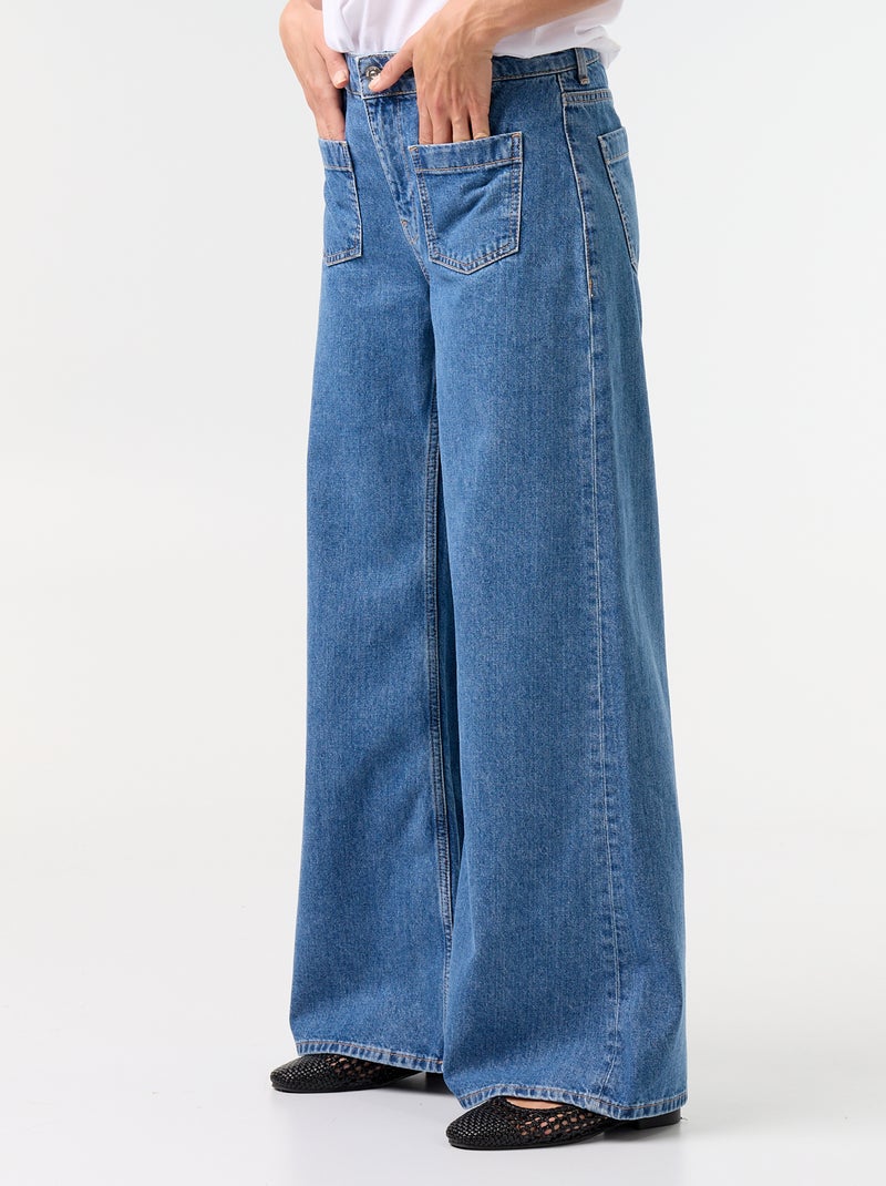 Wide leg jeans / ruimvallend model met opgestikte zakken Blauw - Kiabi