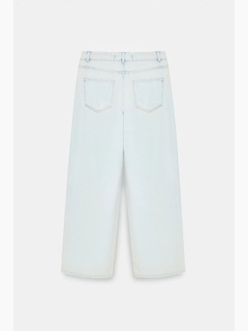 Wide-leg jeans van katoen-denim met lage taille dilvin Lichtblauw - Kiabi