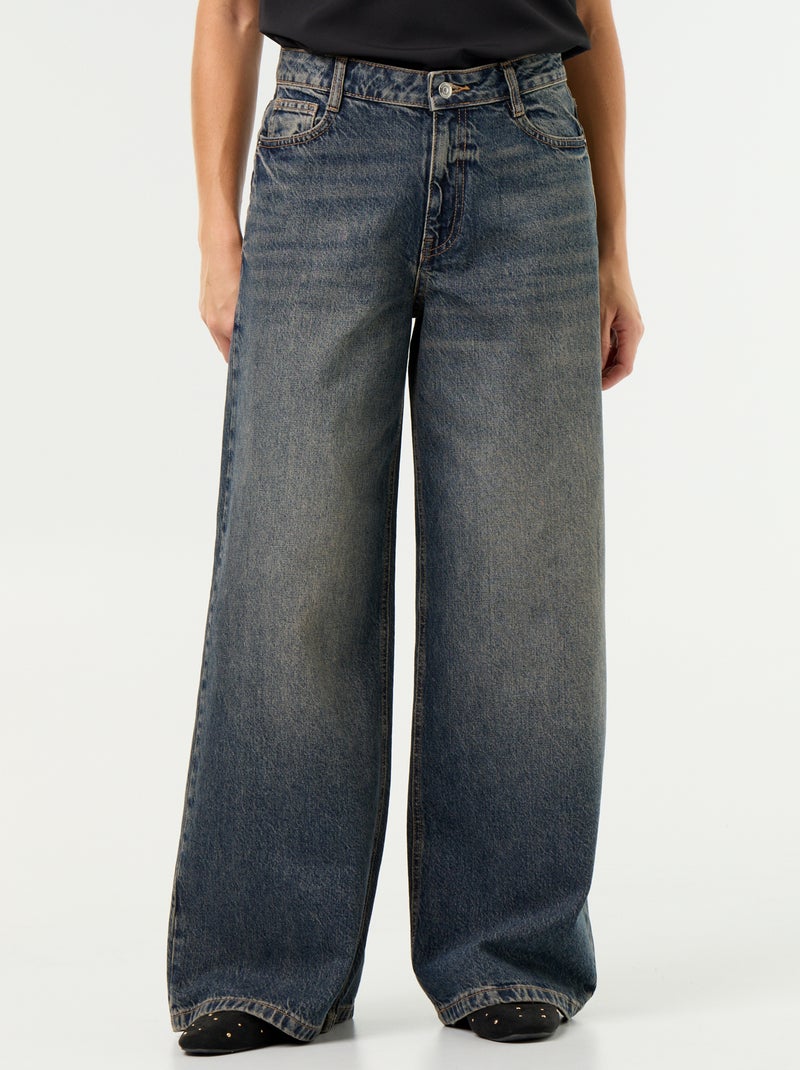 Wide leg jeans / wijde pasvorm met motief Blauw - Kiabi