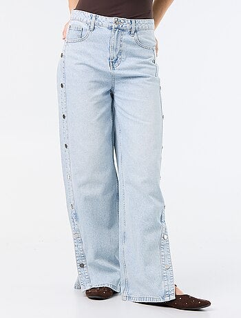 Wide leg jeans / wijde pasvorm met sierdrukknopen aan de zijkanten