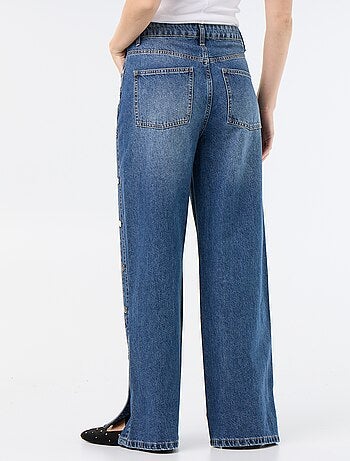 Wide leg jeans / wijde pasvorm met sierdrukknopen aan de zijkanten