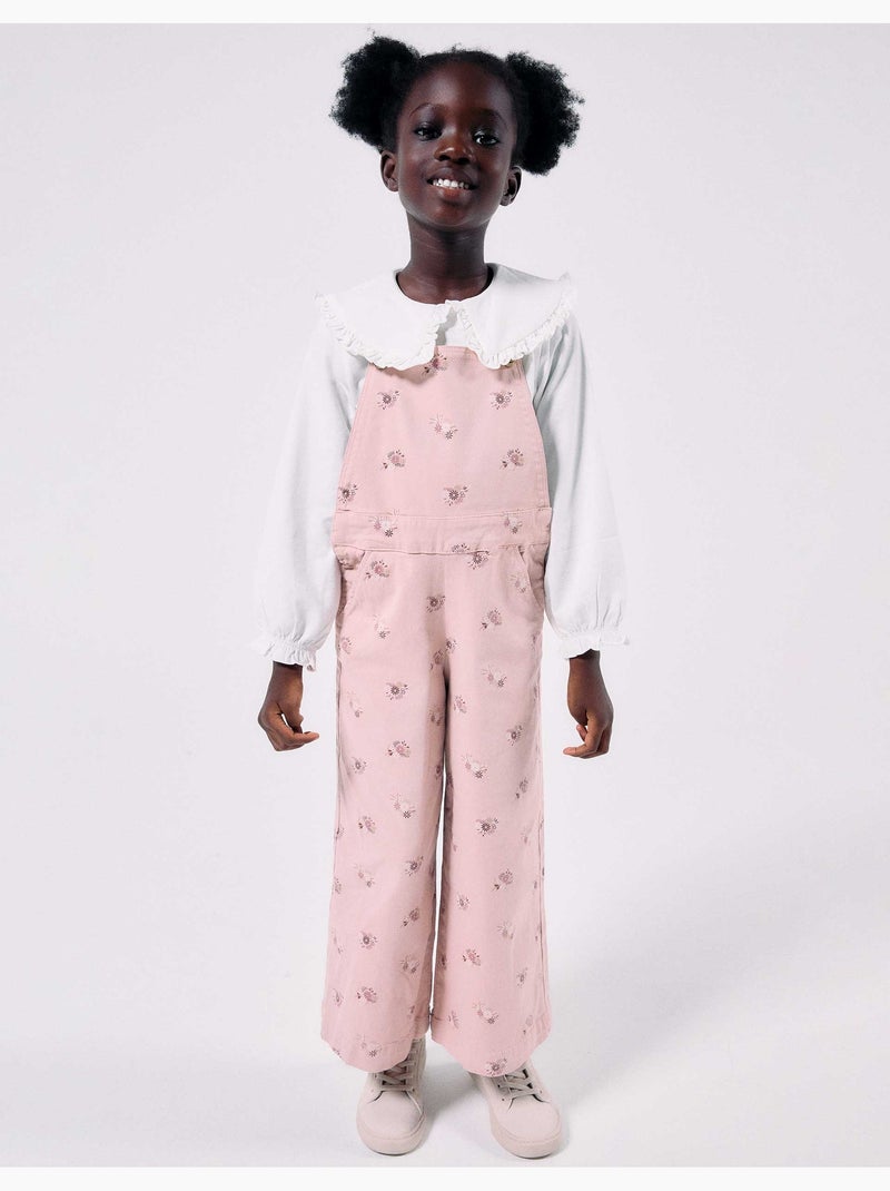 Wide leg twill tuinbroek met bloemenpatroon Lichtroze - Kiabi