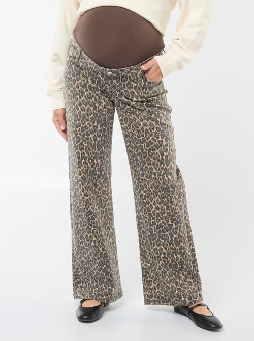 Wide leg zwangerschapsbroek met luipaardprint - Kiabi
