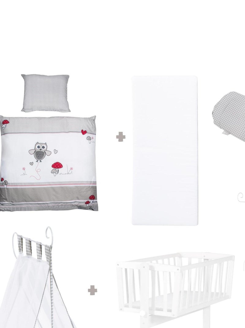 Wieg met complete beddengoedset met print 'Adam & Eule' ROBA Wit - Kiabi