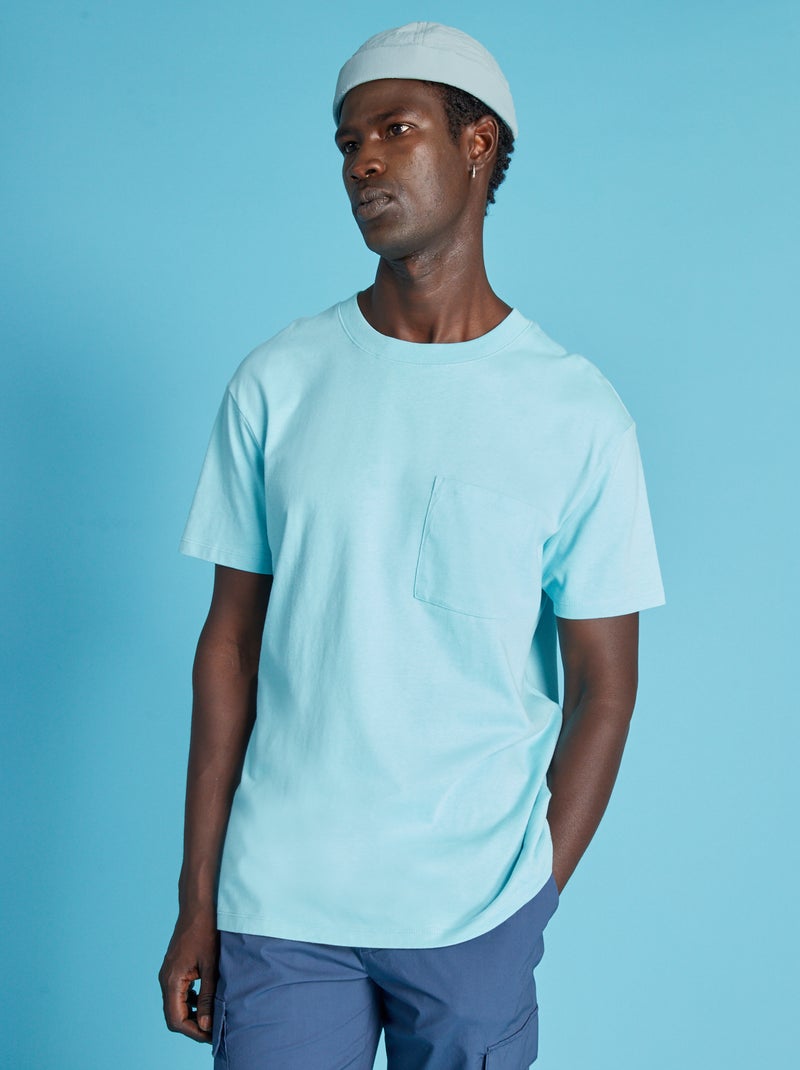 Wijd jersey T-shirt met zakje BLAUW - Kiabi