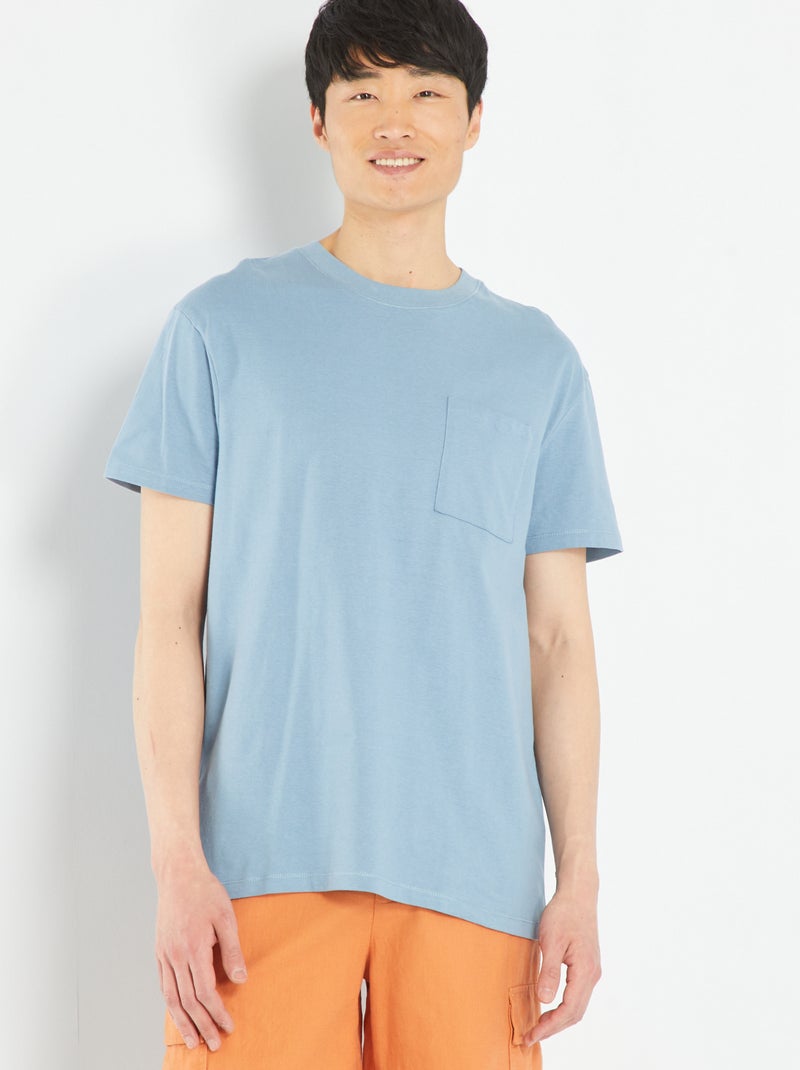 Wijd jersey T-shirt met zakje denim blauw - Kiabi