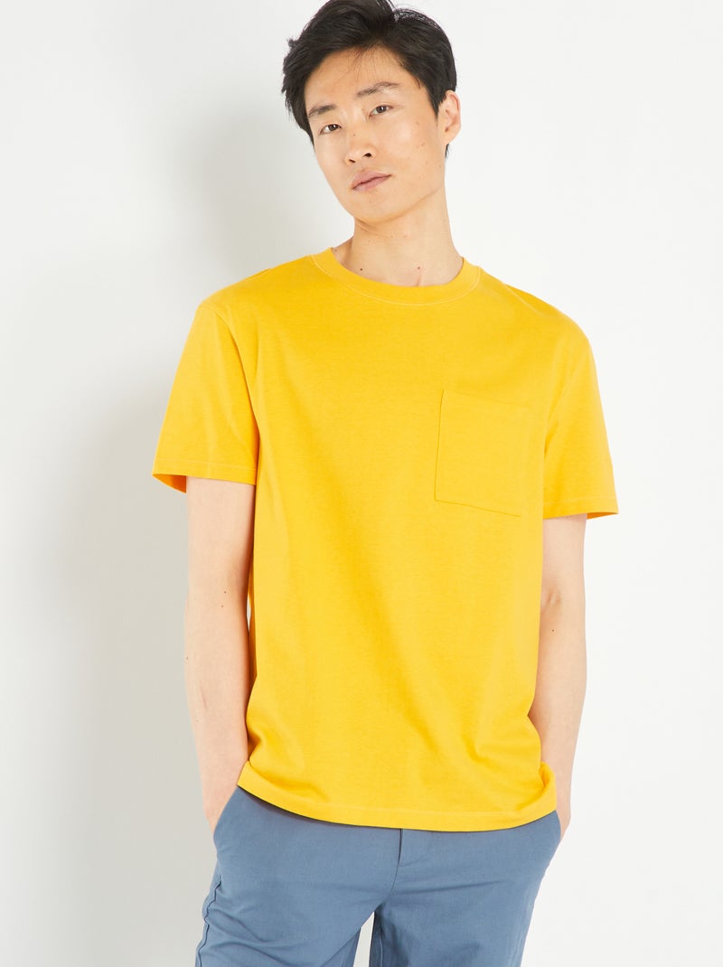 Wijd jersey T-shirt met zakje GEEL - Kiabi