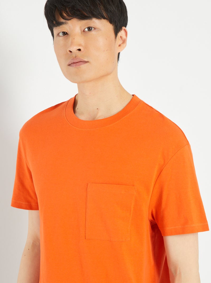 Wijd jersey T-shirt met zakje ORANJE - Kiabi