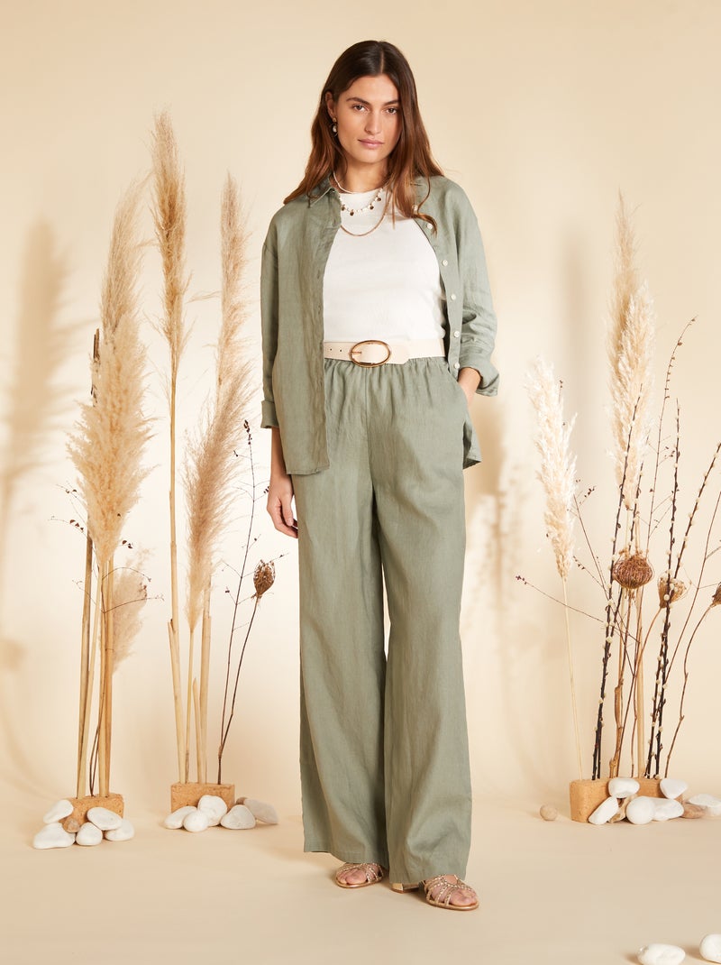 Wijd, linnen overhemd met lange mouw KAKI - Kiabi