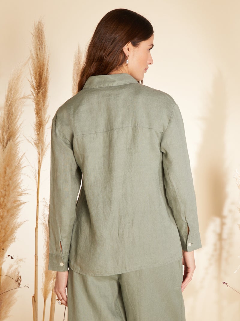 Wijd, linnen overhemd met lange mouw KAKI - Kiabi