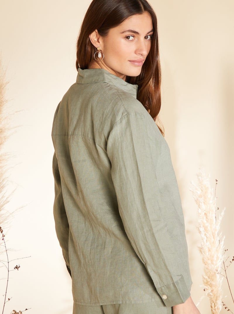 Wijd, linnen overhemd met lange mouw KAKI - Kiabi