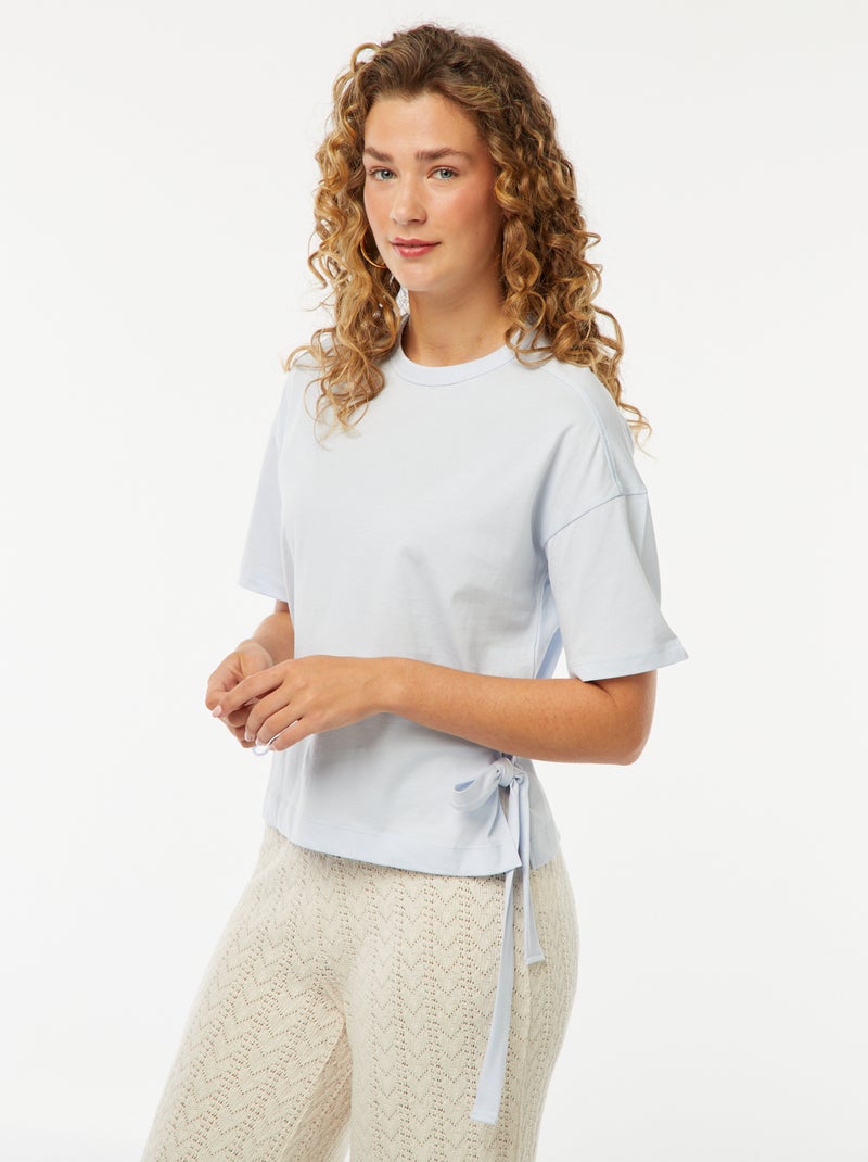 Wijd T-shirt met knopen Blauw - Kiabi