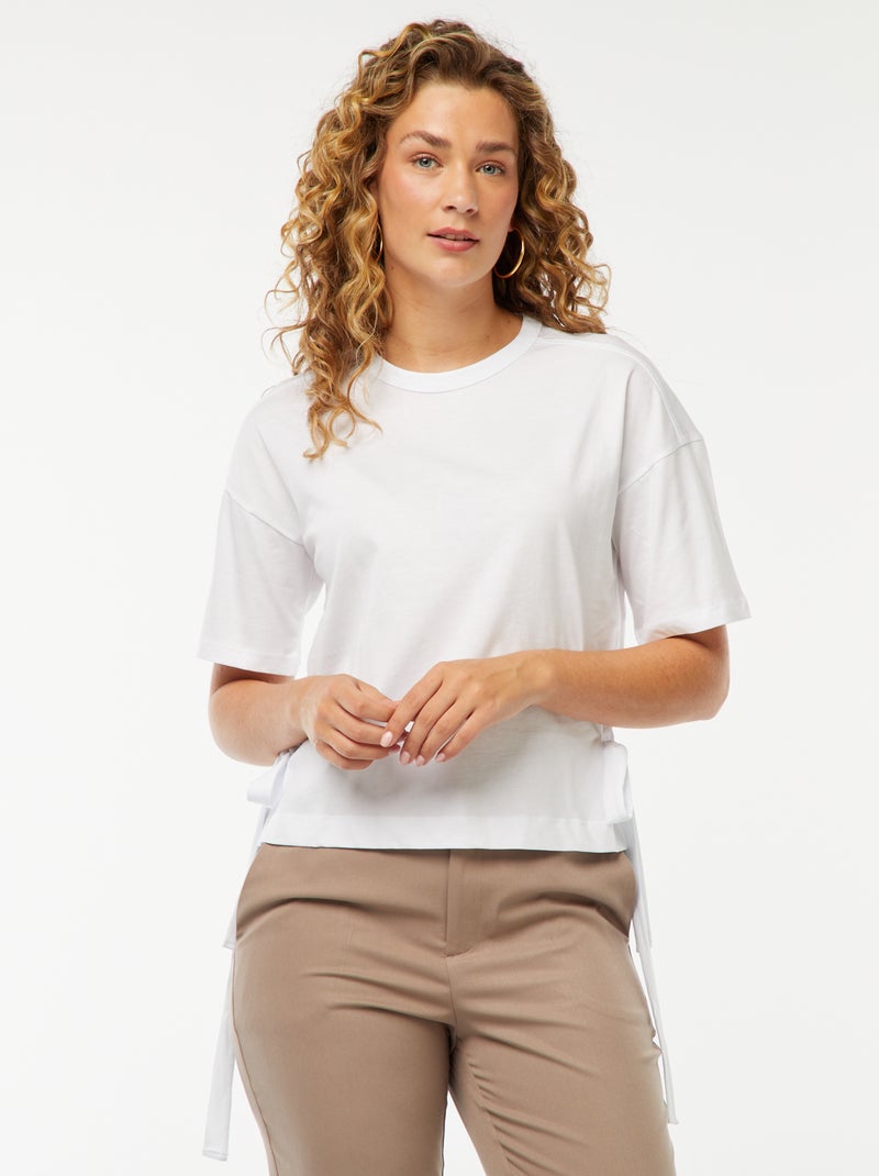 Wijd T-shirt met knopen wit - Kiabi