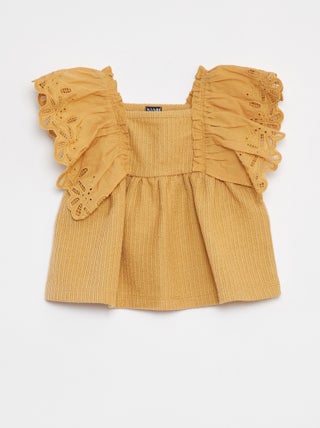 Wijd T-shirt met korte mouwen met broderie anglaise