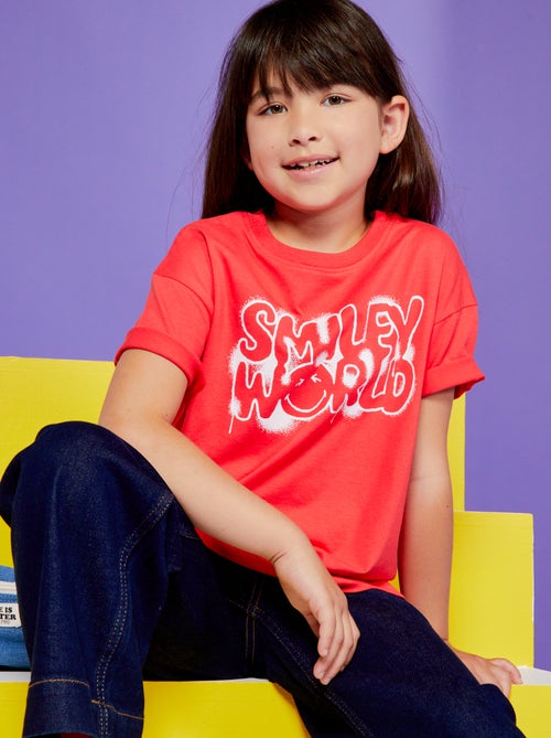 Wijd T-shirt met ronde hals 'Smiley World' - Kiabi