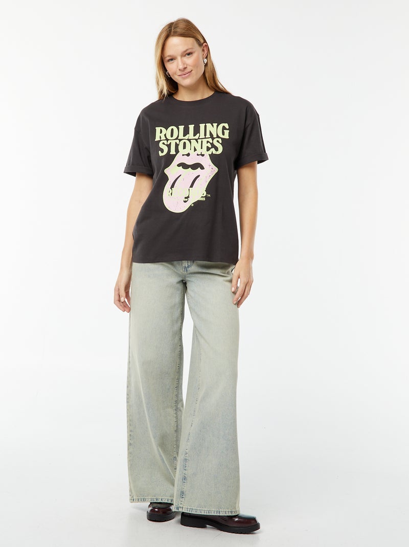 Wijd T-shirt met 'The Rolling Stones'-print ZWART - Kiabi