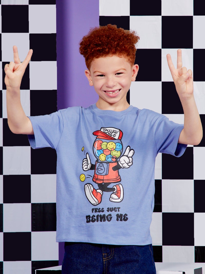 Wijd T-shirt van jersey 'Smiley World' BLAUW - Kiabi