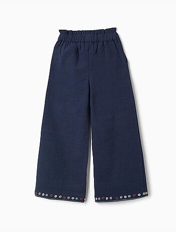 Wijd uitlopende katoenen broek met geborduurde bloemen
