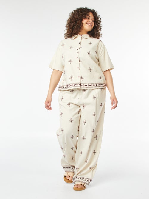 Wijde 3/4-broek met borduursel - Kiabi