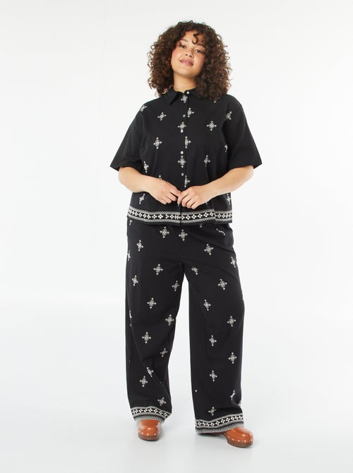 Wijde 3/4-broek met borduursel - Kiabi