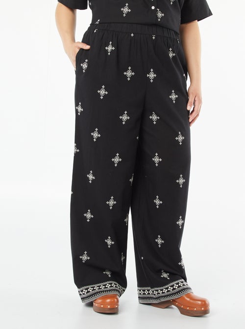Wijde 3/4-broek met borduursel - Kiabi