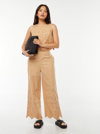 Wijde broek in broderie anglaise