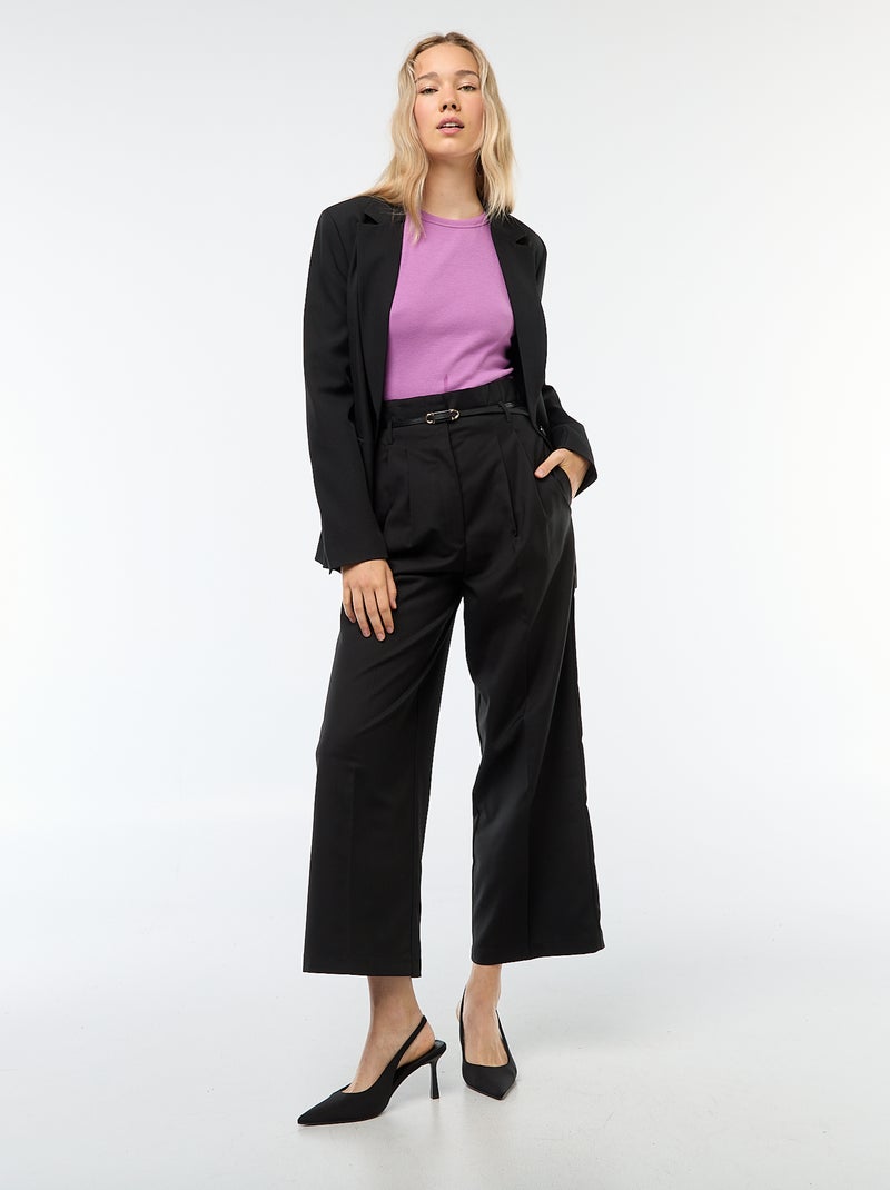 Wijde broek in een chique urban stijl met smalle ceintuur zwart - Kiabi