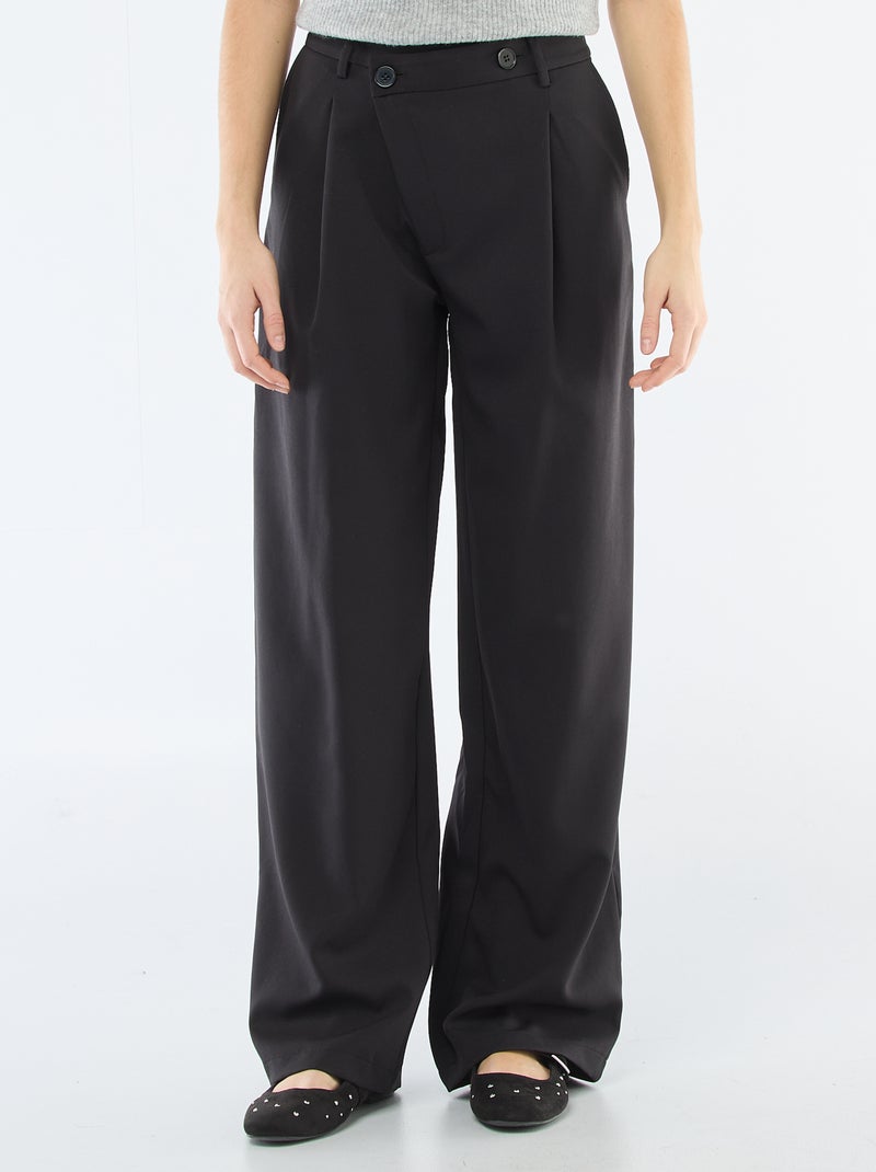 Wijde broek met asymmetrische opening Zwart - Kiabi