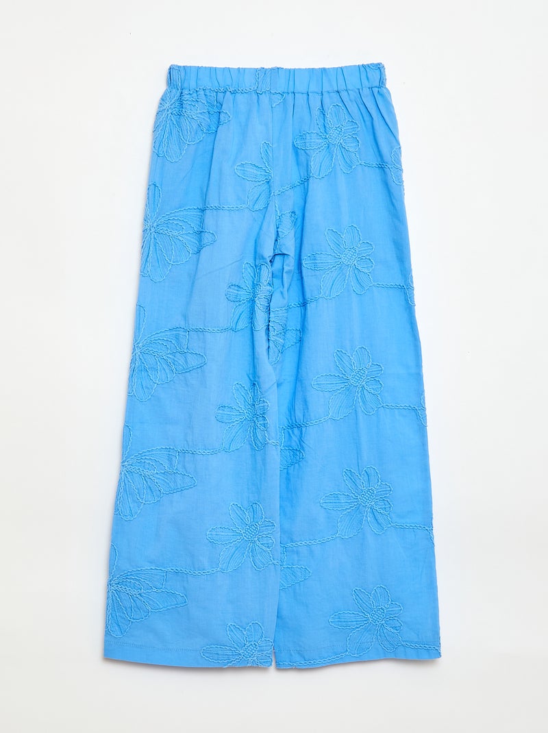 Wijde broek met borduursels Blauw - Kiabi