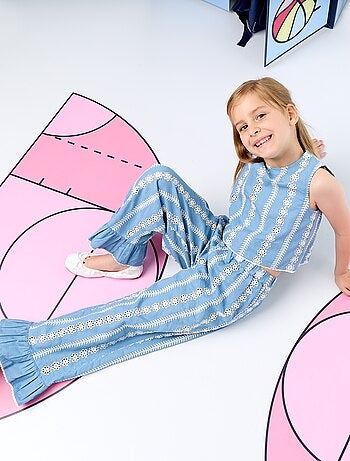 Wijde broek met broderie anglaise