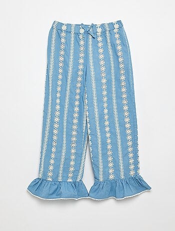 Wijde broek met broderie anglaise