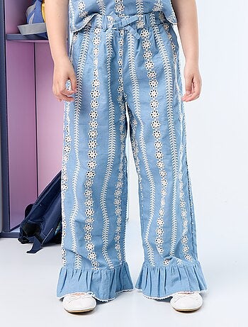Wijde broek met broderie anglaise
