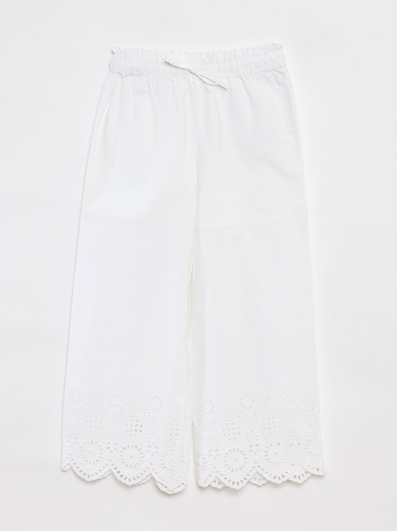 Wijde broek met broderie anglaise wit - Kiabi