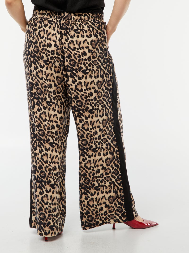 Wijde broek met contrasterende strepen Bruin - Kiabi