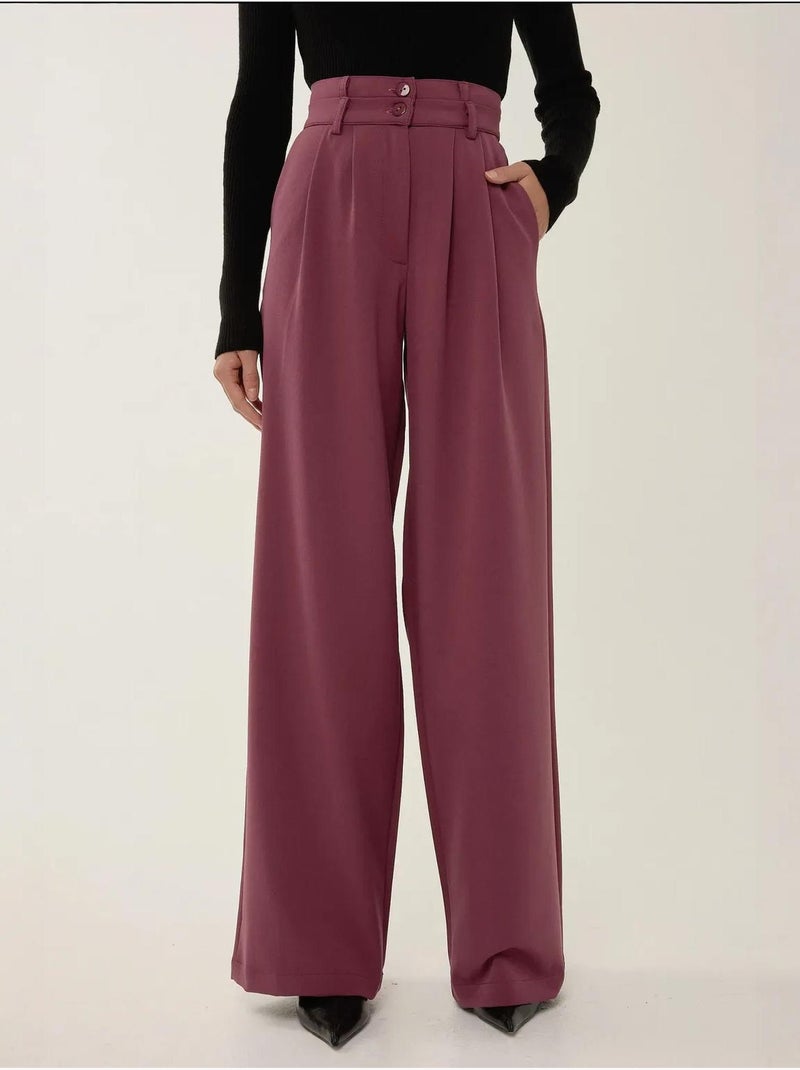 Wijde broek met dubbele taille Bordeauxrood - Kiabi