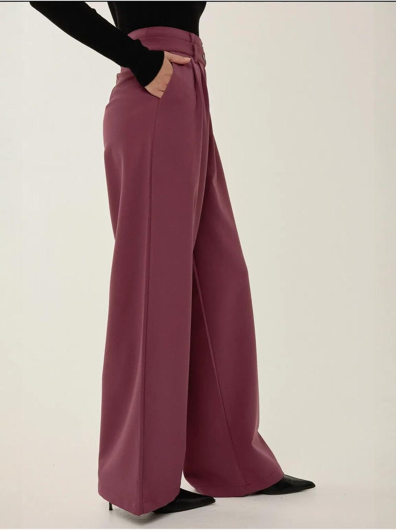 Wijde broek met dubbele taille Bordeauxrood - Kiabi