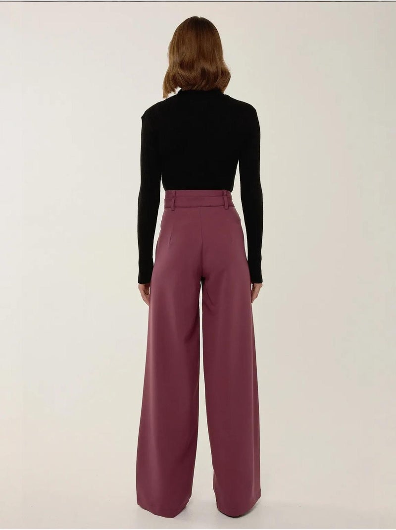 Wijde broek met dubbele taille Bordeauxrood - Kiabi
