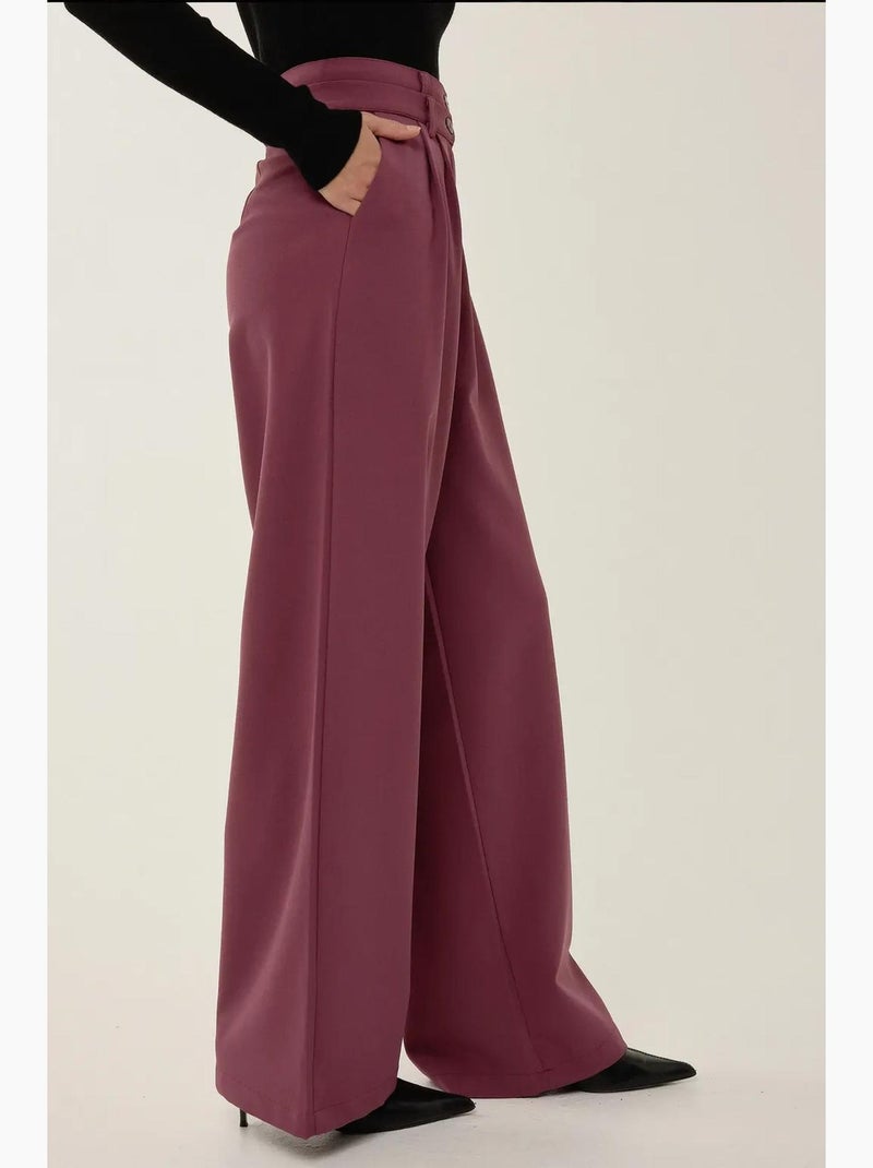 Wijde broek met dubbele taille hiccup Bordeauxrood - Kiabi