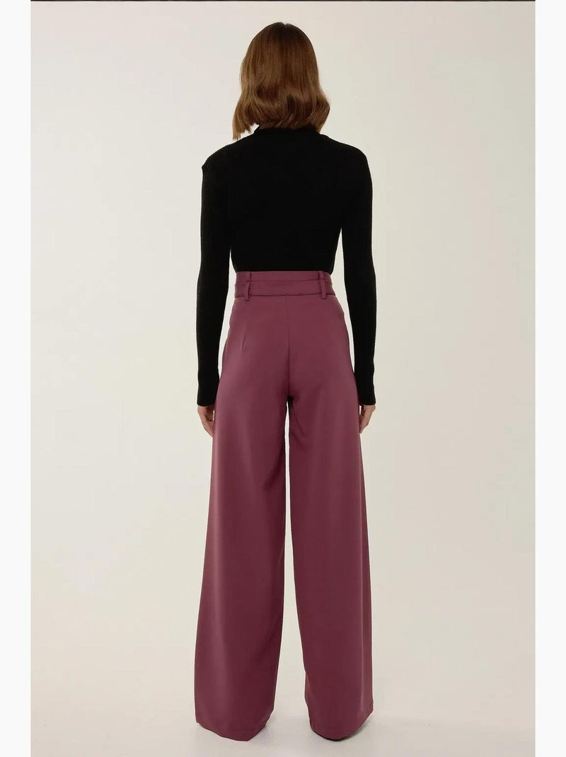 Wijde broek met dubbele taille hiccup Bordeauxrood - Kiabi