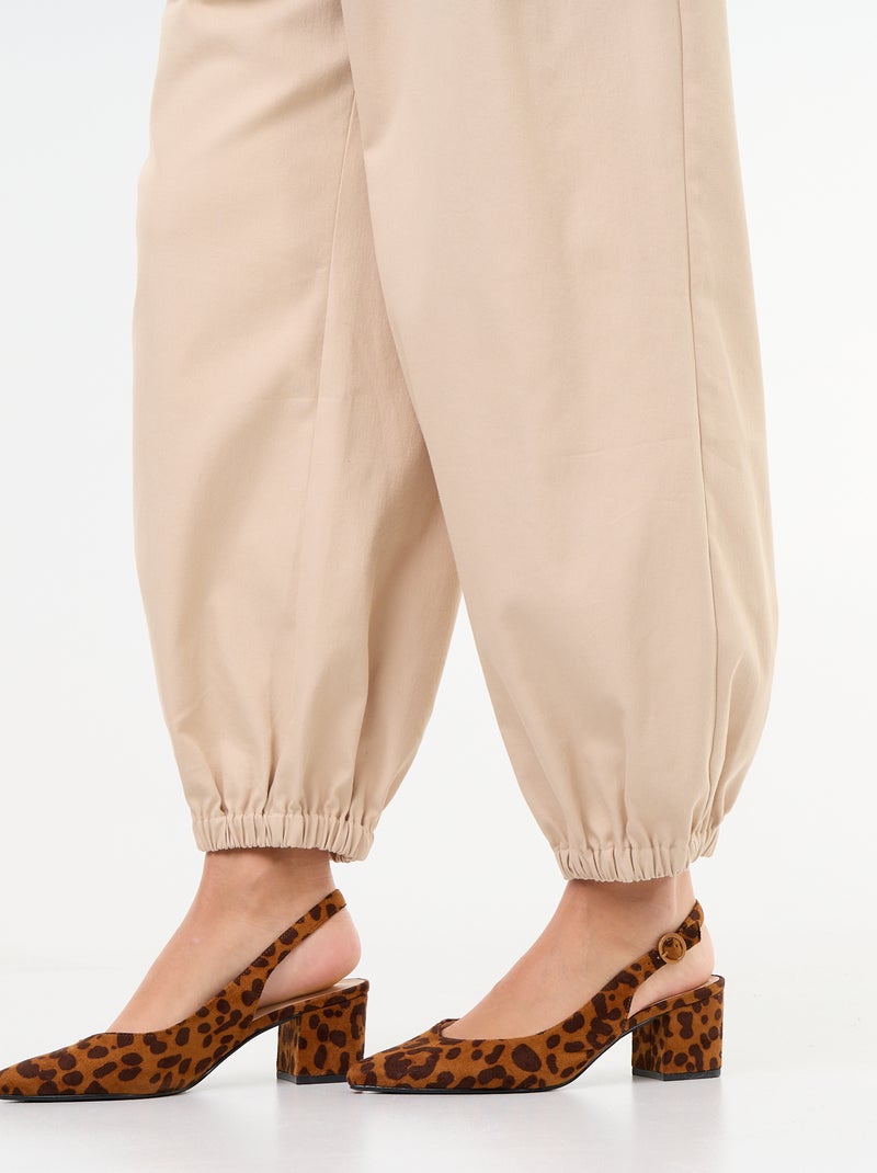 Wijde broek met elastische boorden Biege - Kiabi