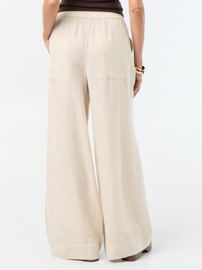 Wijde broek met elastische taille Biege - Kiabi