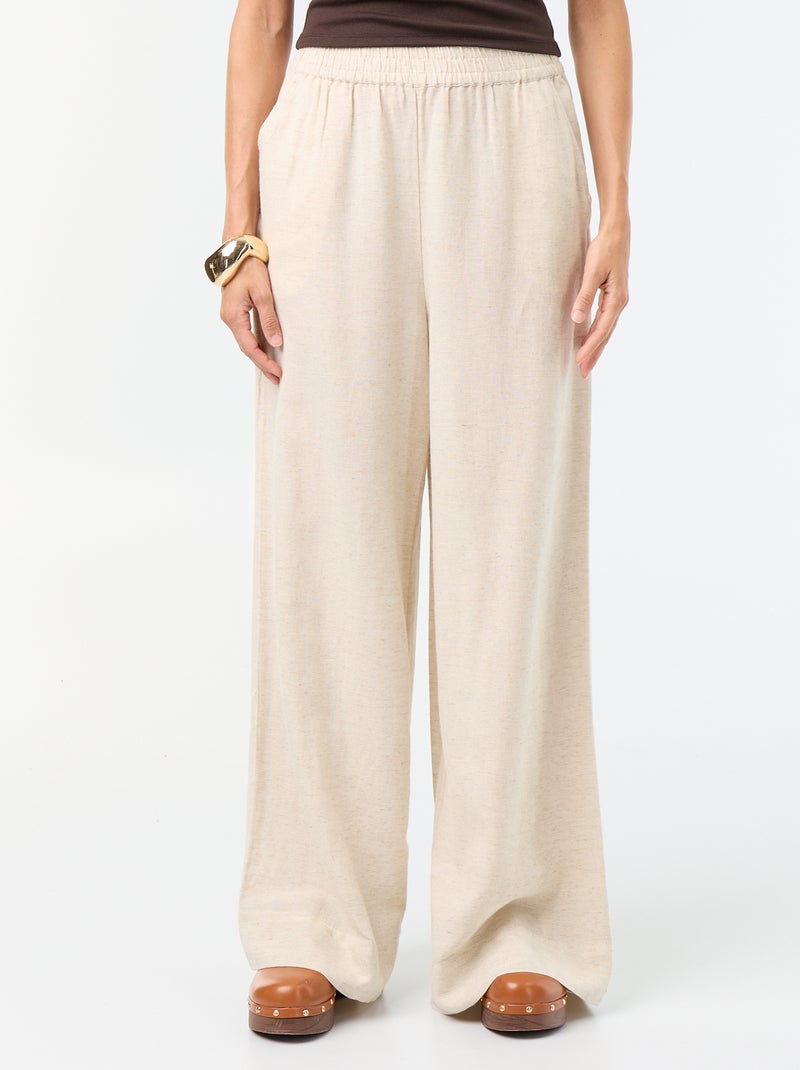 Wijde broek met elastische taille Biege - Kiabi